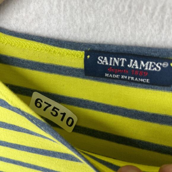 SAINT JAMES Top Womens 4 Striped 3/4 Sleeve Jersey Cotton Yellow Green FRANCE - Picture 16 of 16